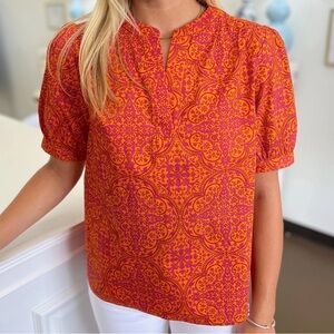Sugarlips Bright Orange & Pink Printed Short Sleeve Women's Top